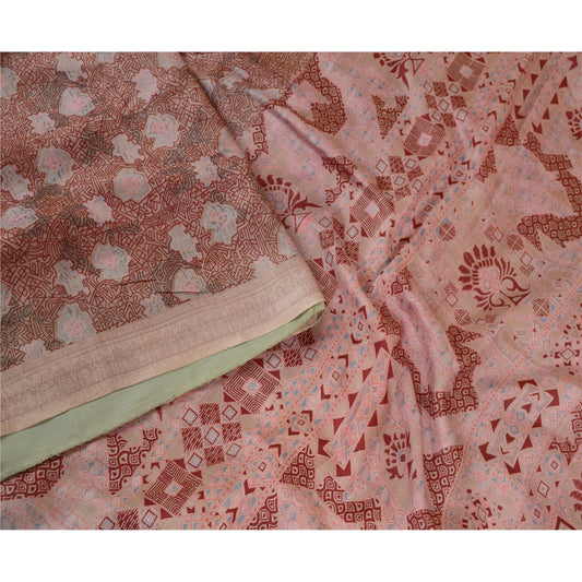 Sanskriti Vintage Red Indian Sarees 100% Pure Silk Printed Sari Craft Sustainable Fabric