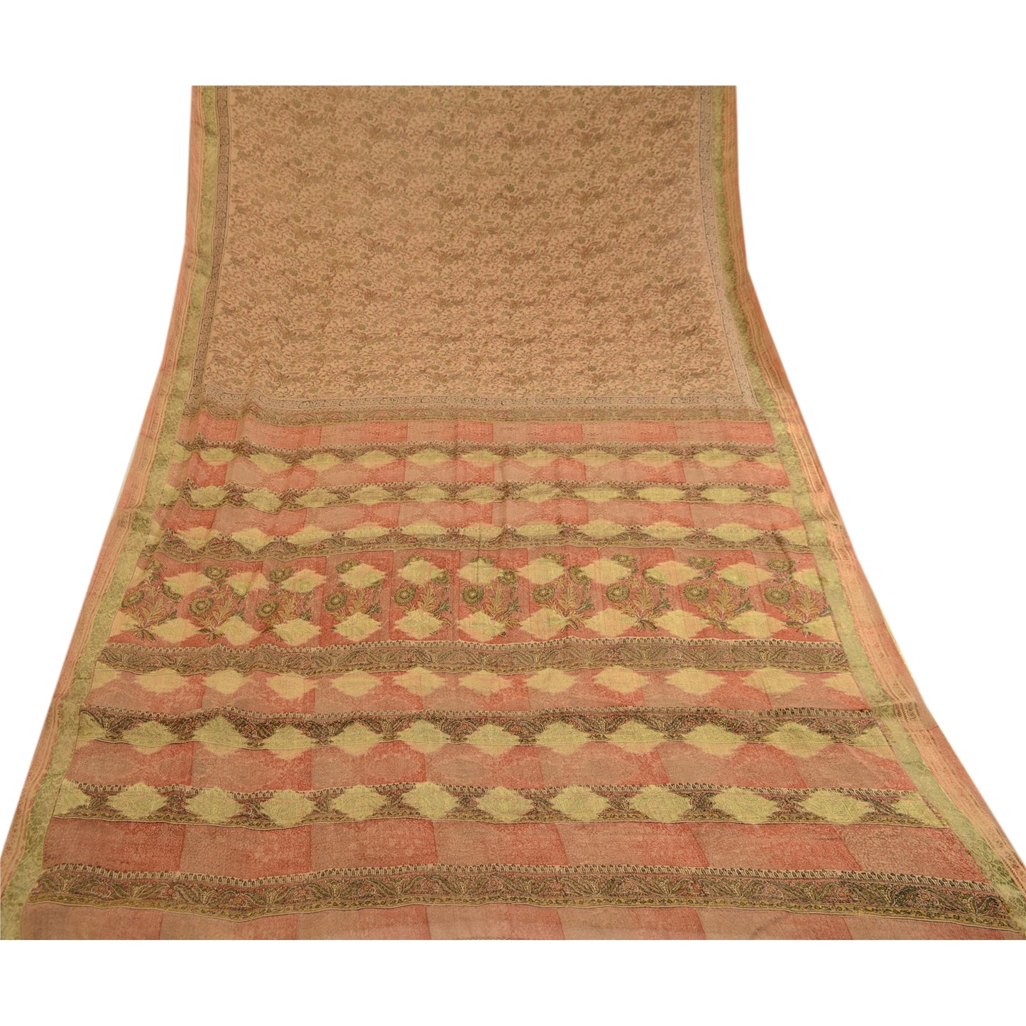 Sanskriti Vintage Sarees Indian Brown Pure Silk Printed Sari Floral Craft Sustainable Fabric