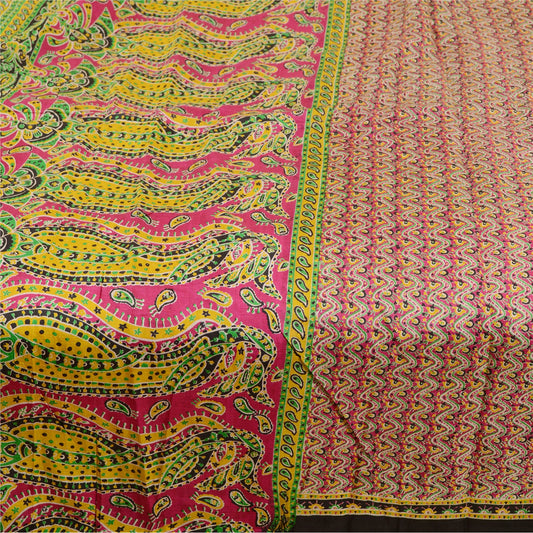 Sanskriti Vintage Sarees Pink Pure Silk Printed Sari Floral Soft Craft Sustainable Fabric