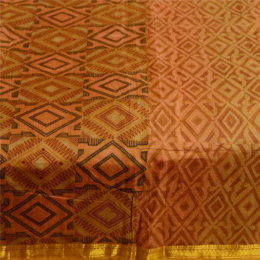 Sanskriti Vintage Sarees Multi Printed Pure Silk Zari Border Sari Craft Bæredygtigt Stoff