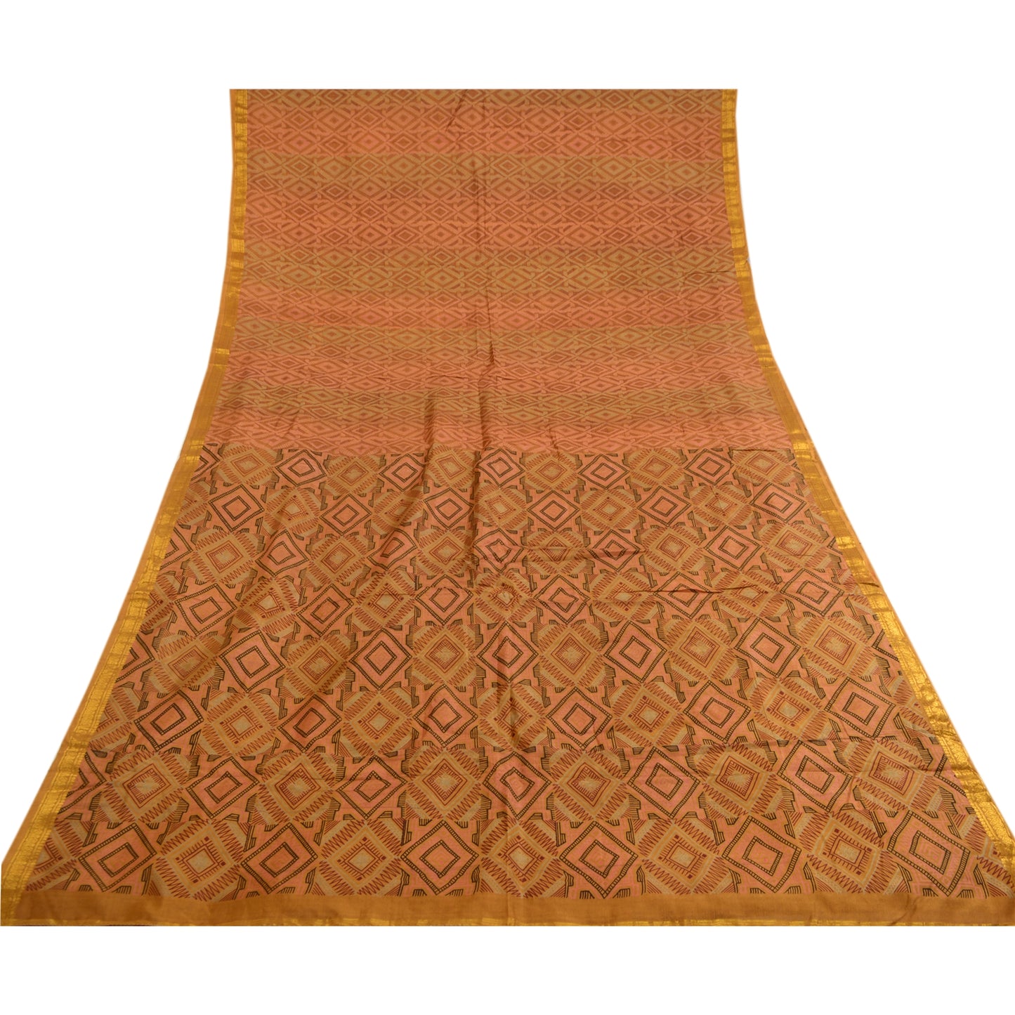 Sanskriti Vintage Sarees Multi Printed Pure Silk Zari Border Sari Craft Sustainable Fabric