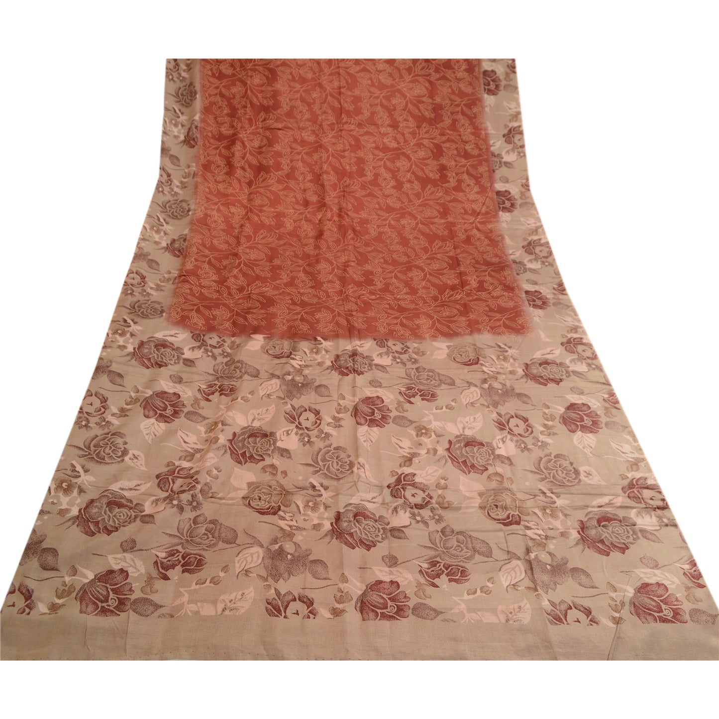 Sanskriti Vintage Sarees Orange Printed Pure Silk Sari Floral Soft Craft Sustainable Fabric