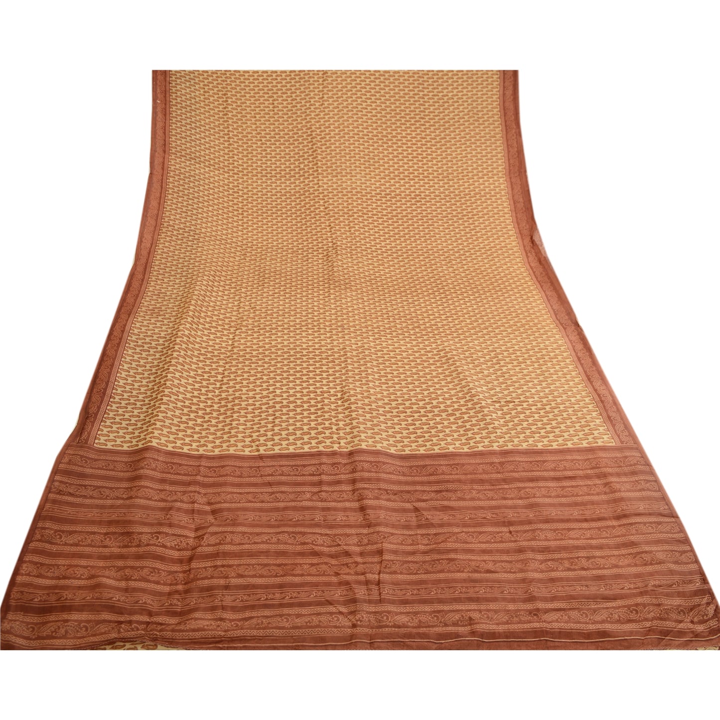 Sanskriti Vintage Sarees Cream Printed Pure Silk Sari Floral Soft Craft Sustainable Fabric