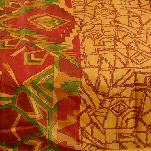 Sanskriti Vintage Sarees Gul Trykt Ren Silke Sari 5yds Blomsterhåndværk Bæredygtigt Stoff