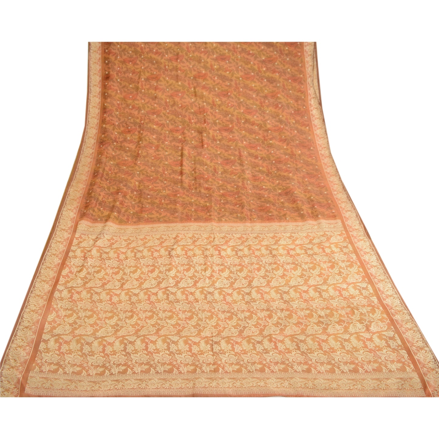 Sanskriti Vintage Brown Sarees Pure Silk Printed Woven Sari Soft Craft Sustainable Fabric