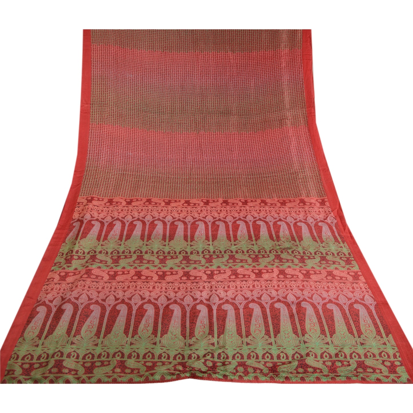Sanskriti Vintage Red Indian Sarees Printed Pure Silk Sari 5yd Soft Craft Sustainable Fabric