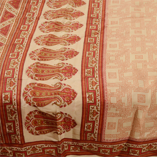 Sanskriti Vintage Røde Sarier 100% Ren Silke Trykt Sari Blomster 5yd Håndværk Bæredygtigt Stoff
