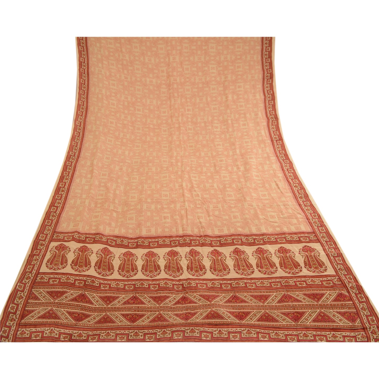 Sanskriti Vintage Red Sarees 100% Pure Silk Printed Sari Floral 5yd Craft Sustainable Fabric