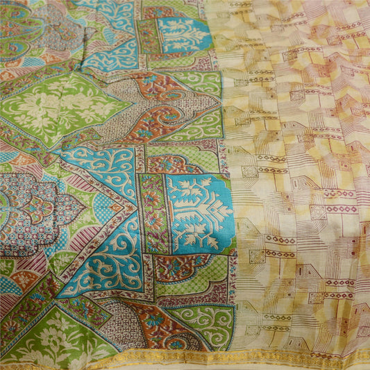 Sanskriti Vintage Multi Printed Sarees Ren Silke Sari Dekor Blomster Håndværk Bæredygtigt Stof