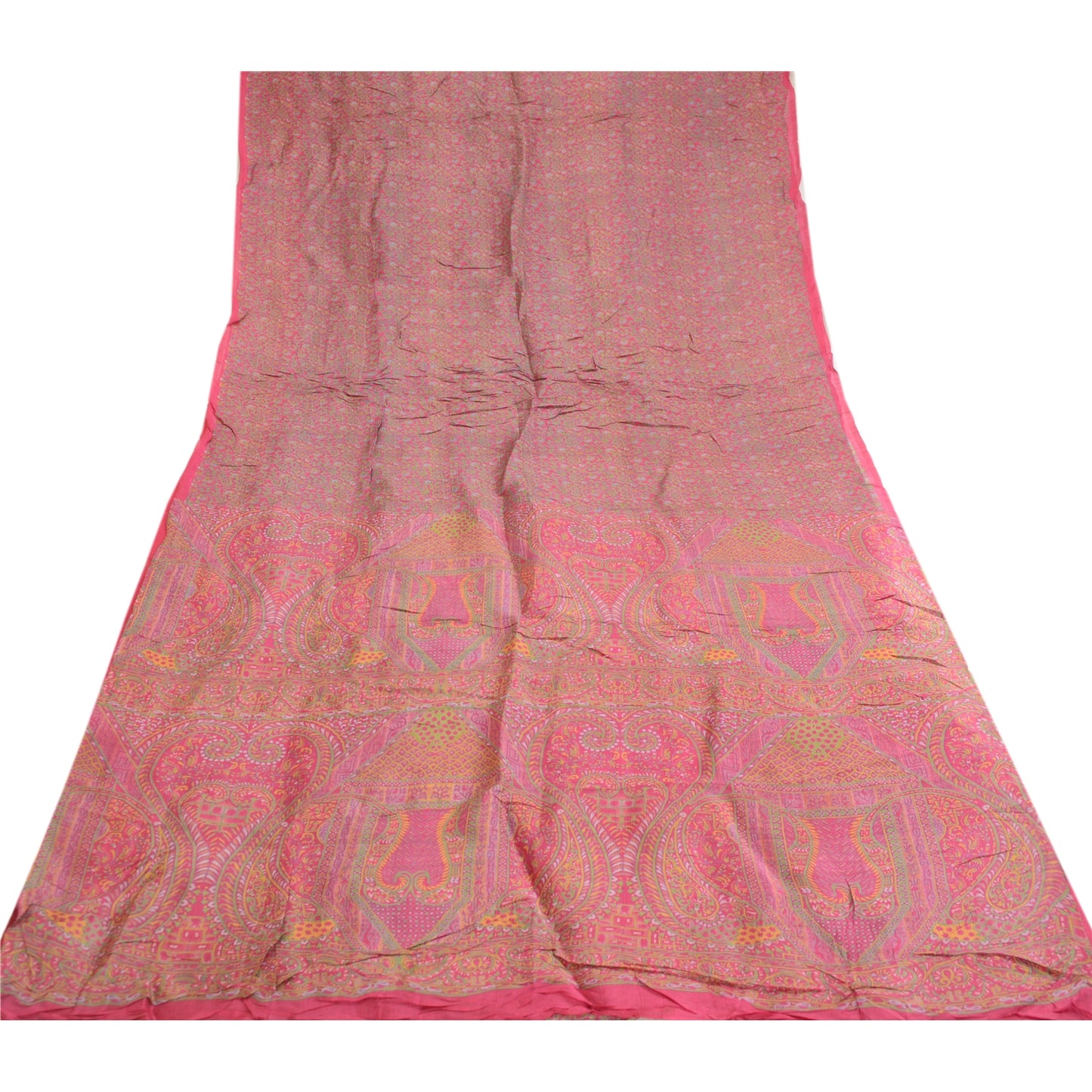 Sanskriti Vintage Indian Sarees Pink Printed Pure Silk Sari Soft Craft Sustainable Fabric