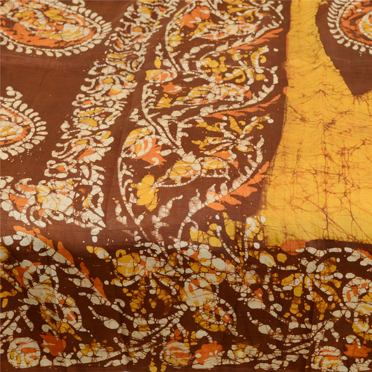 Sanskriti Vintage Gule Batik Sarees Indisk Ren Silke Trykt Sari Håndværk Bæredygtigt Stoff