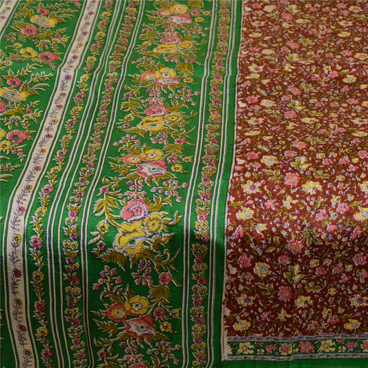 Sanskriti Vintage Sarier Mørkerød 100% Ren Silke Trykt Sari 5yd Håndværk Bæredygtigt Stoff