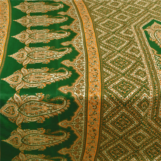 Sanskriti Vintage Sarees Grøn Ren Silke Indisk Trykt Sari Blomsterhåndværk Bæredygtigt Stof