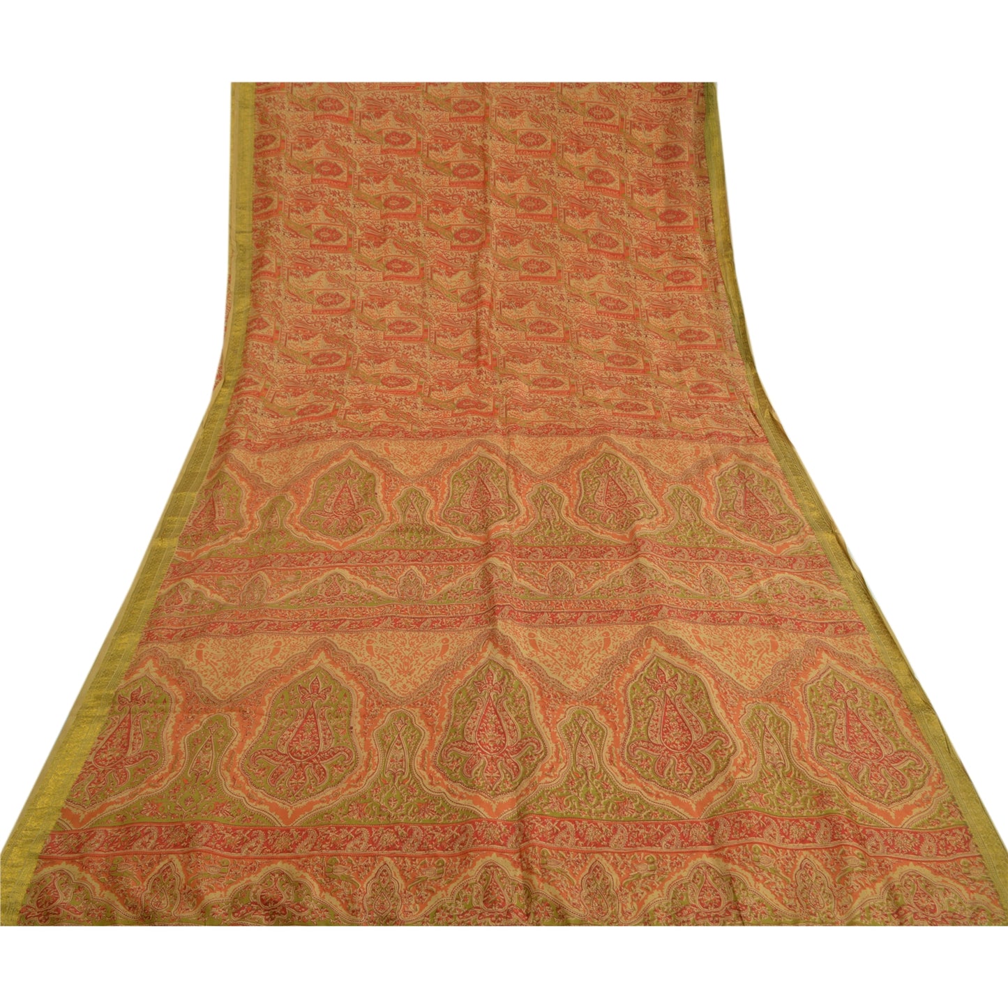 Sanskriti Vintage Sarees Multi Pure Silk Printed Zari Border Sari Craft Sustainable Fabric