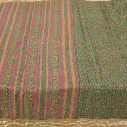 Sanskriti Vintage Sarees Green 100% Pure Silk Printed Woven Sari Craft Sustainable Fabric