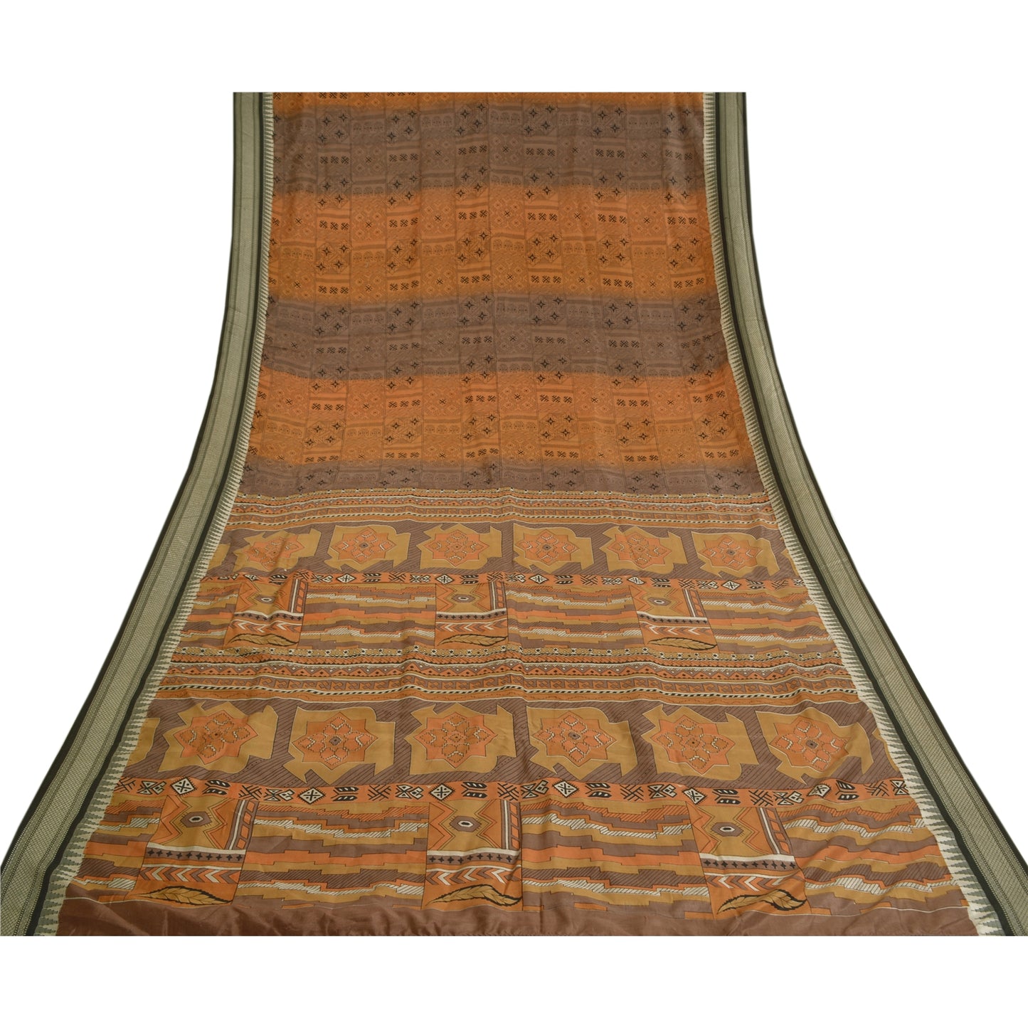 Sanskriti Vintage Sarees Orange Printed Pure Silk Sari Soft Floral Craft Sustainable Fabric