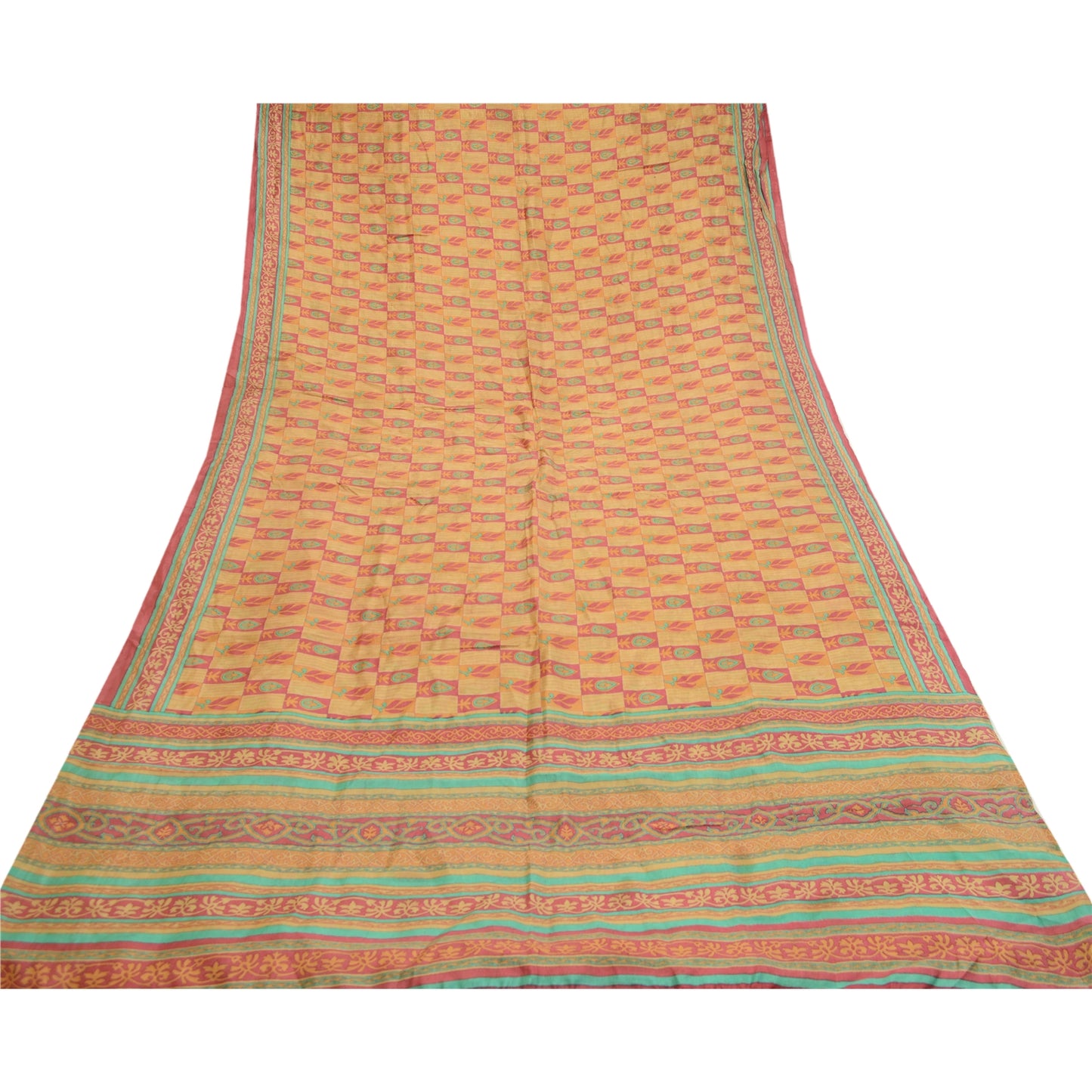 Sanskriti Vintage Sarees Pink Indisk Trykt Ren Silke Sari Blomsterhåndværk Bæredygtigt Stof