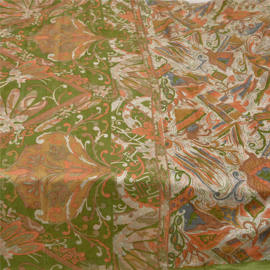 Sanskriti Vintage Sarees Cream Pure Silk Printed Sari Soft Floral Craft Sustainable Fabric