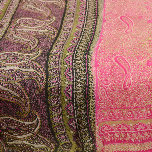 Sanskriti Vintage Sarees Pink Indian Pure Silk Printed Sari Floral Craft Sustainable Fabric