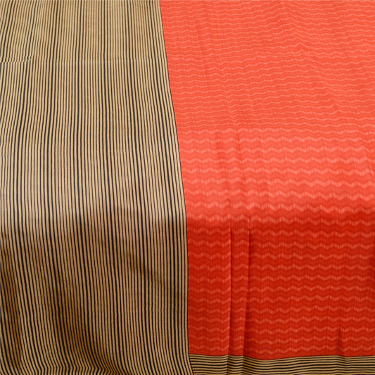 Sanskriti Vintage Sarees Red Pure Silk Printed Sari Soft Floral 5yd Craft Sustainable Fabric