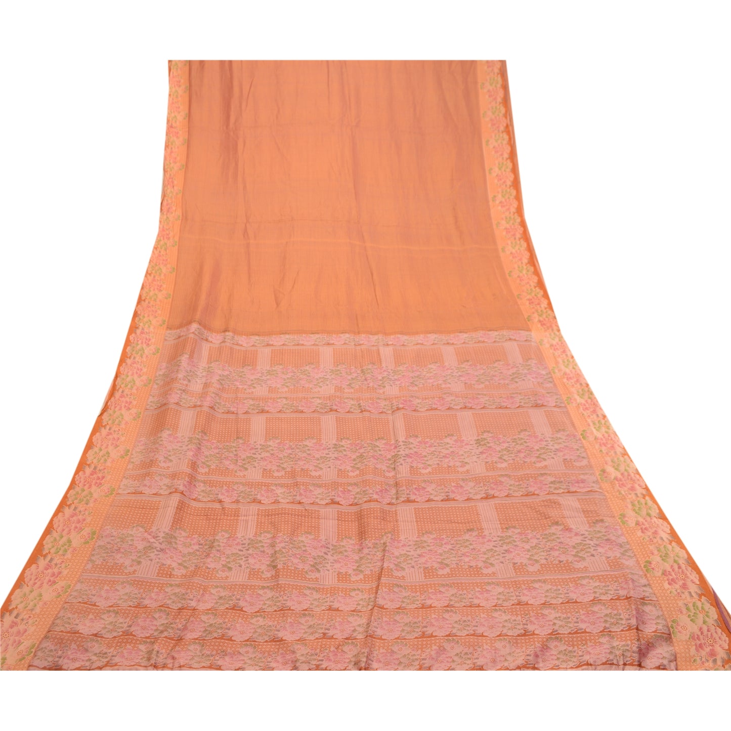 Sanskriti Vintage Sarees Brown Indian Pure Silk Printed Sari Soft Craft Sustainable Fabric