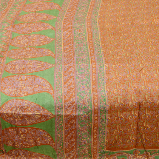 Sanskriti Vintage Sarees Orange Indian Pure Silk Printed Sari Soft Craft Sustainable Fabric