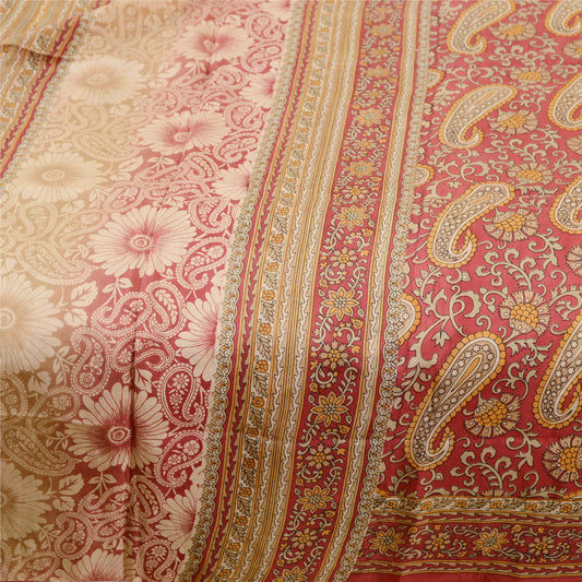 Sanskriti Vintage Sarees Dark Red Pure Silk Printed Sari Soft 5yd Craft Sustainable Fabric