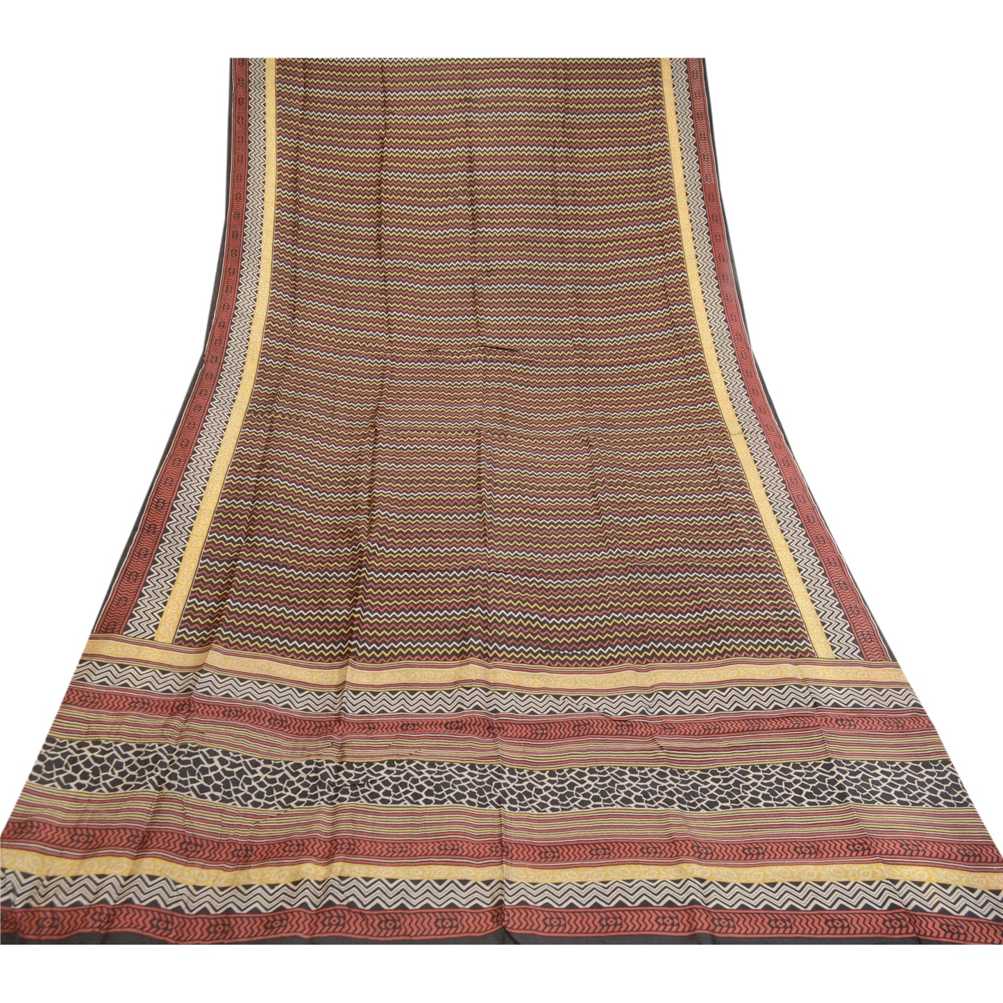 Sanskriti Vintage Sarees Black 100% Pure Silk Printed Sari Soft 5yd Craft Sustainable Fabric