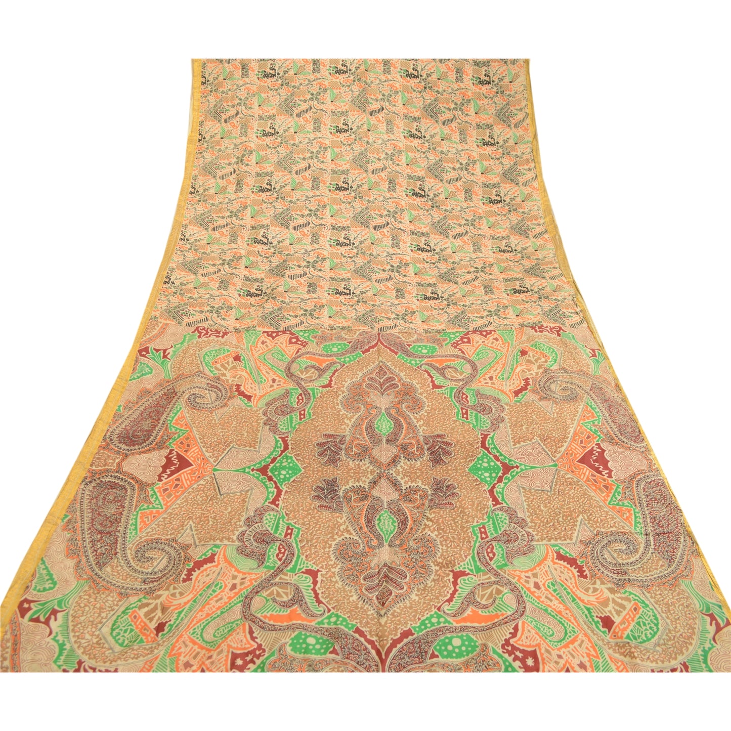 Sanskriti Vintage Sarees Multi Pure Silk Printed Zari Border Sari Craft Sustainable Fabric