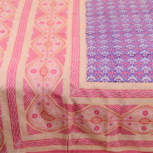 Sanskriti Vintage Sarees Blue 100% Pure Silk Printed Sari 5yd Soft Craft Sustainable Fabric