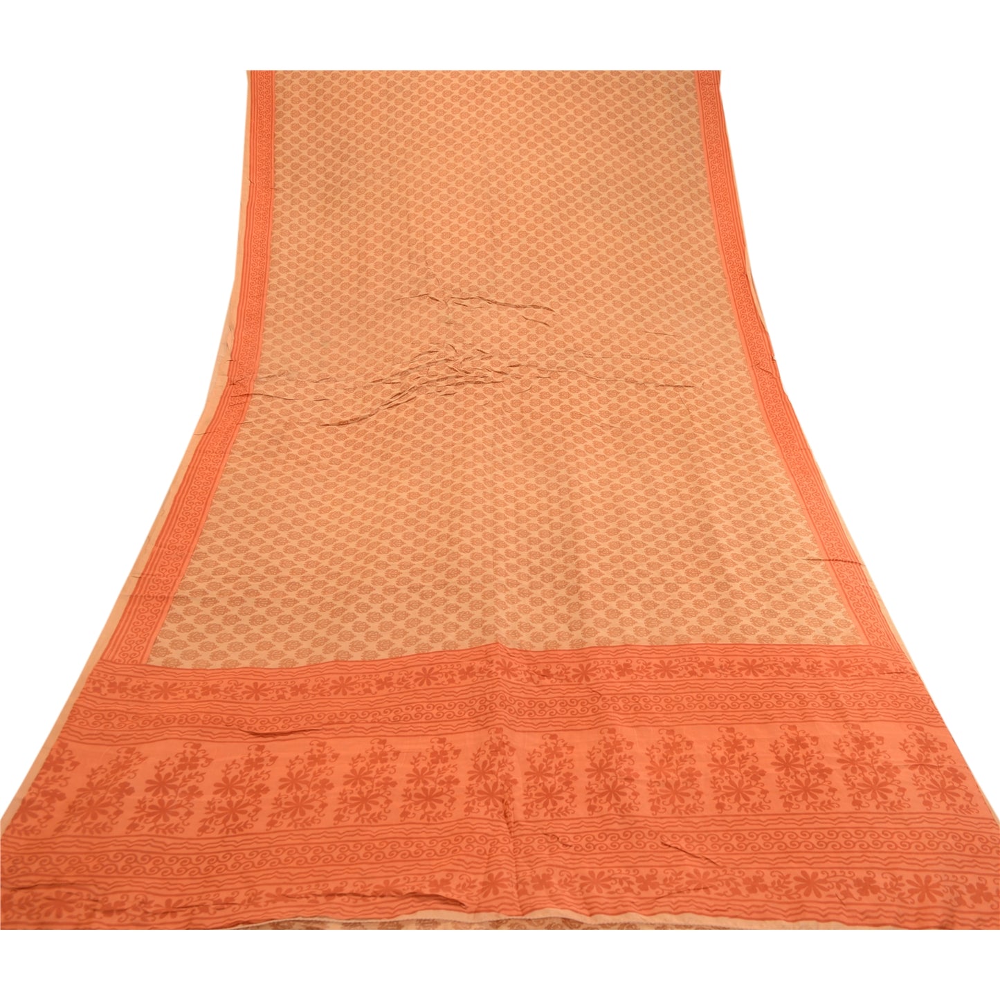 Sanskriti Vintage Sarees Brown 100% Pure Silk Printed Sari 5yd Soft Craft Sustainable Fabric