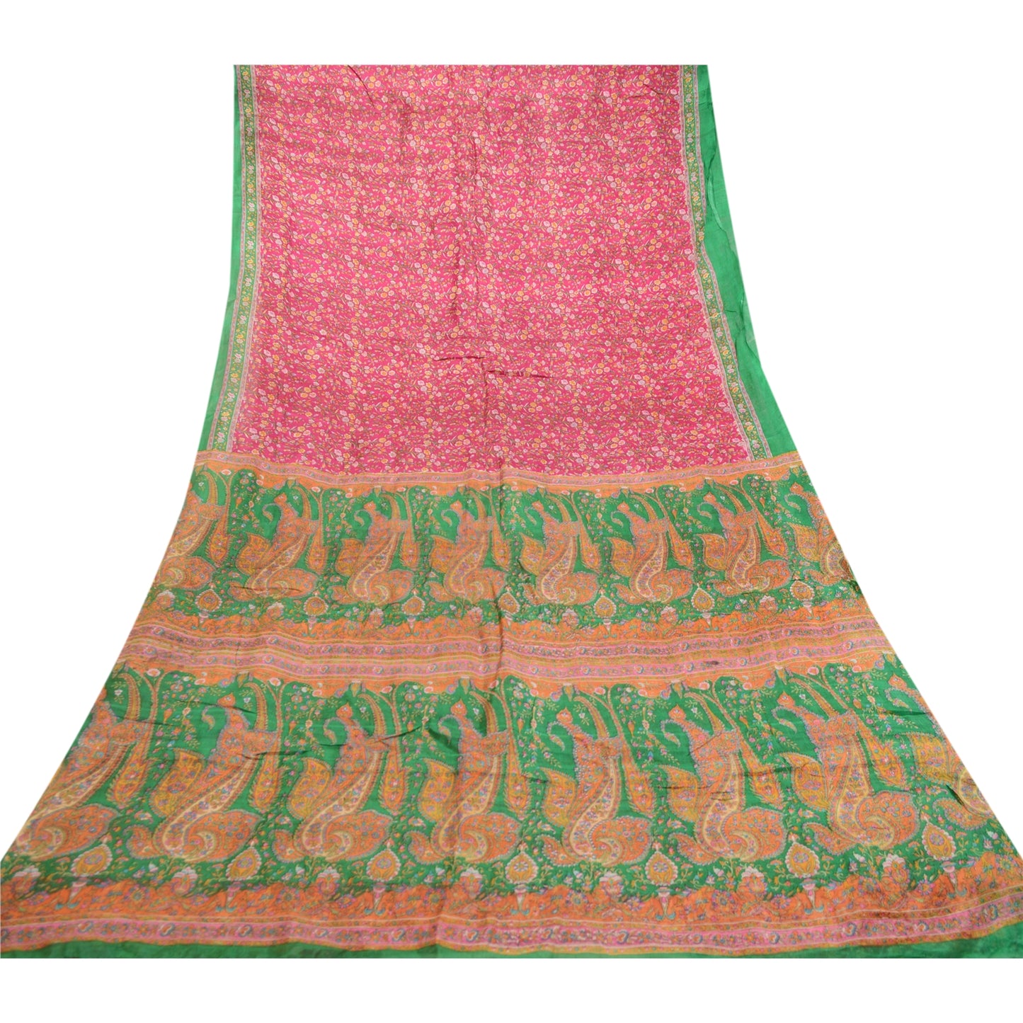 Sanskriti Vintage Sarees Hot Pink 100% Pure Silk Printed Sari Soft Craft Sustainable Fabric
