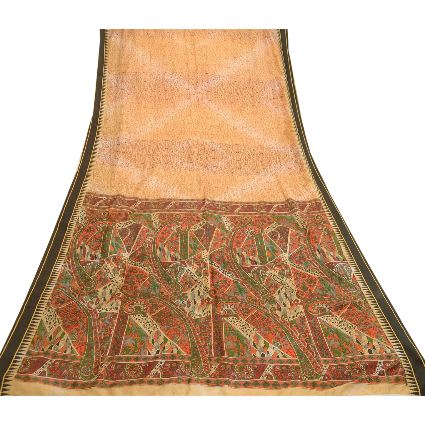 Sanskriti Vintage Sarees Indisk Cremefarvet 100% Ren Silke Trykt Sari Håndværk Bæredygtigt Stoff