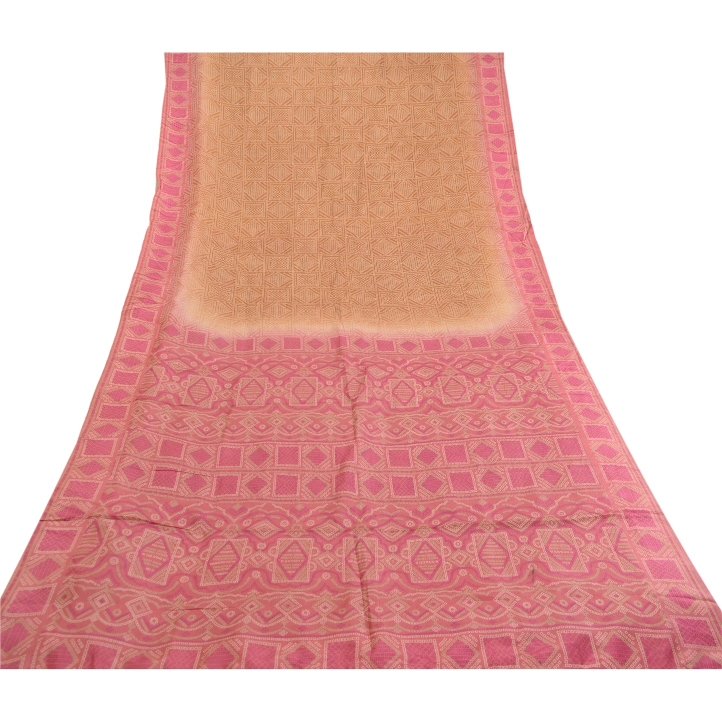 Sanskriti Vintage Sarees Brown Bandhani Printed Pure Silk Sari Soft Craft Sustainable Fabric