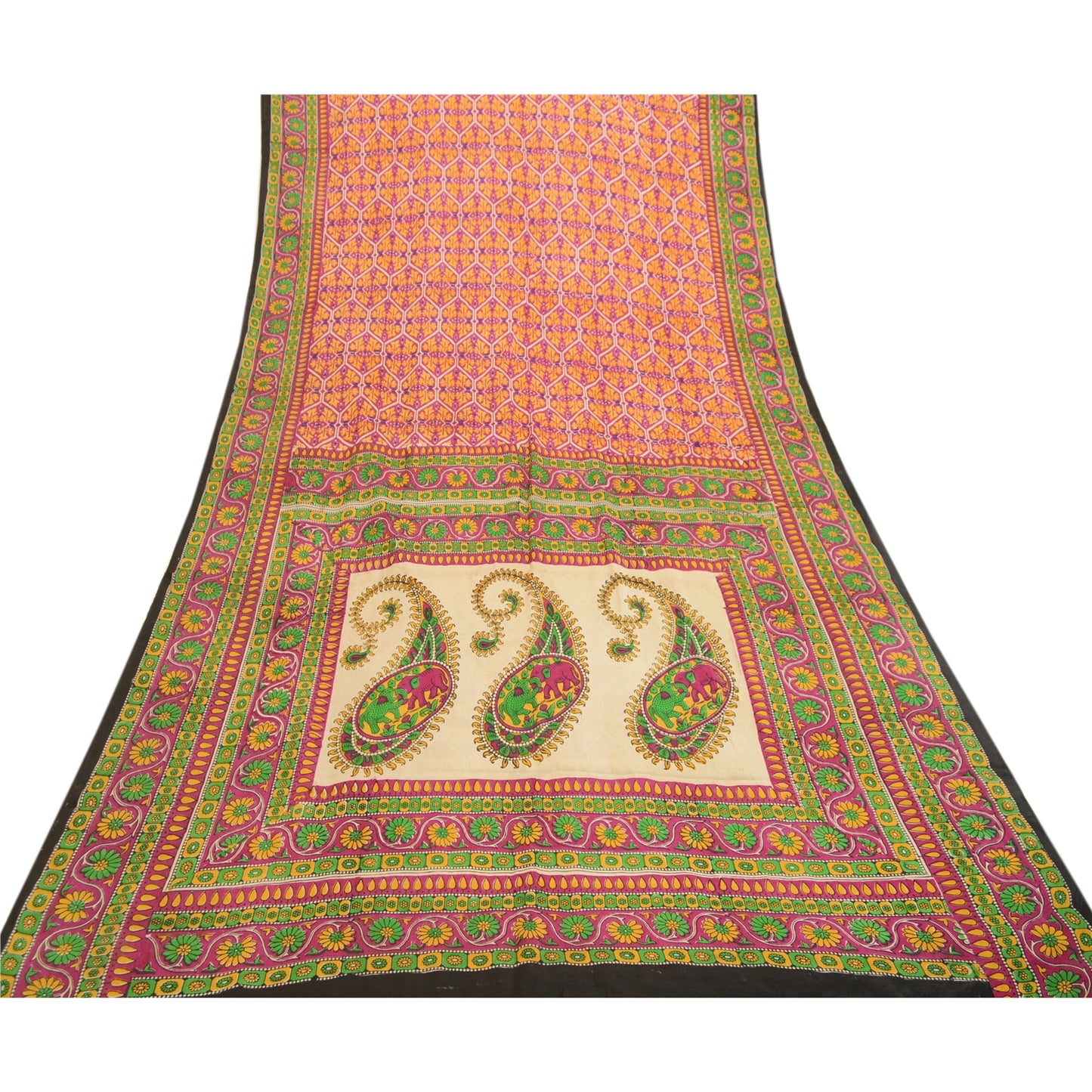 Sanskriti Vintage Sarier Fra Indien Multi Ren Silke Trykt Sari Håndværk Bæredygtigt Stoff