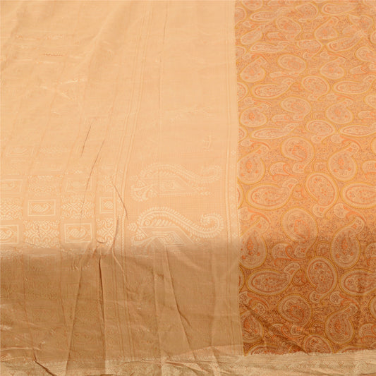 Sanskriti Vintage Sarees Caramel Pure Silk Printed Woven Sari 5yd Craft Sustainable Fabric