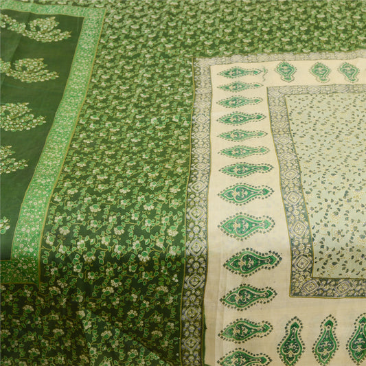 Sanskriti Vintage Sarees Green Indian Printed Pure Silk Sari 5yd Craft Sustainable Fabric