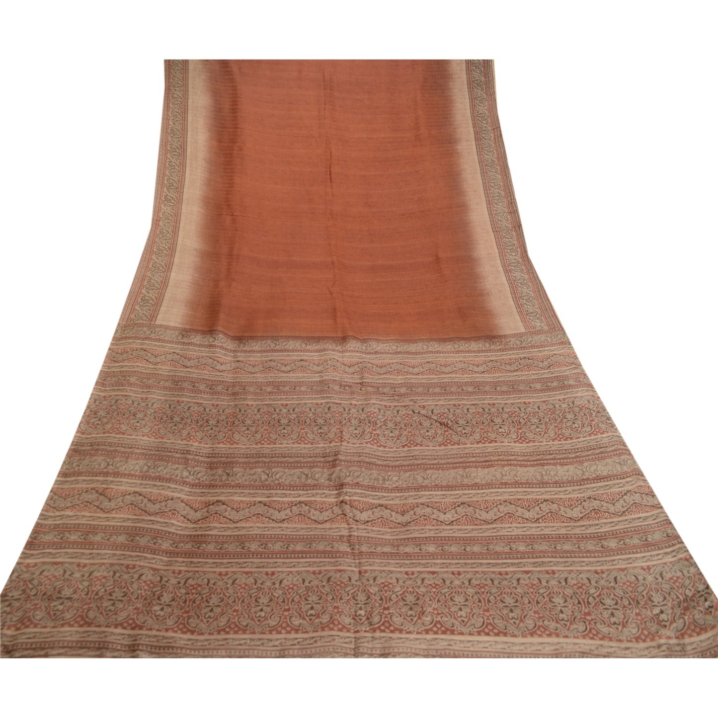 Sanskriti Vintage Indian Sarees Brown Pure Silk Printed Sari Floral Craft Sustainable Fabric