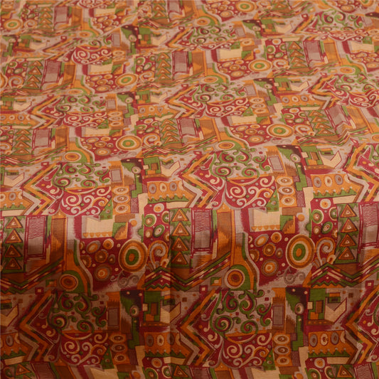 Sanskriti Vintage Sarees Red Pure Silk Printed Sari Floral Soft 5yd Craft Sustainable Fabric