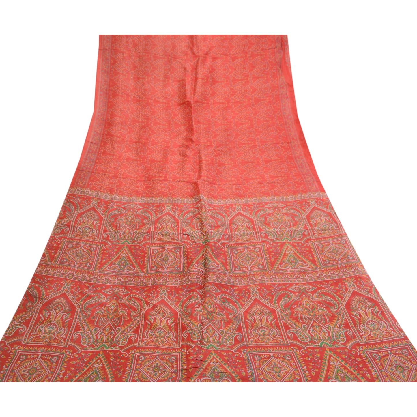 Sanskriti Vintage Sarees Red Indian Pure Silk Printed Sari Floral Craft Sustainable Fabric