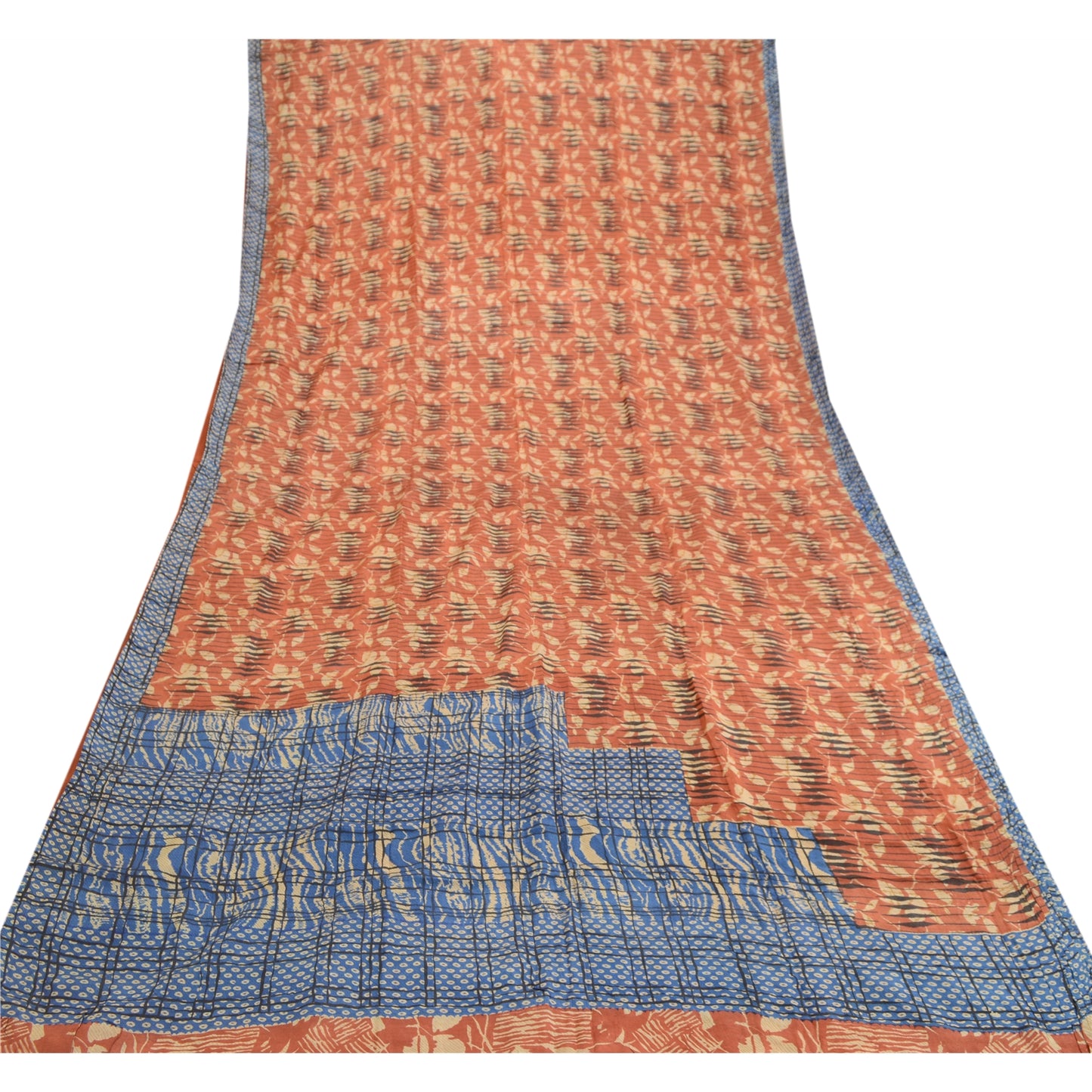 Sanskriti Vintage Sarees Indian Red Pure Silk Printed Sari Floral Craft Sustainable Fabric