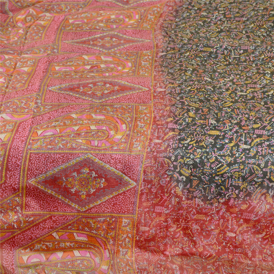 Sanskriti Vintage Sarees Black Pure Silk Printed Sari Floral Soft Craft Sustainable Fabric