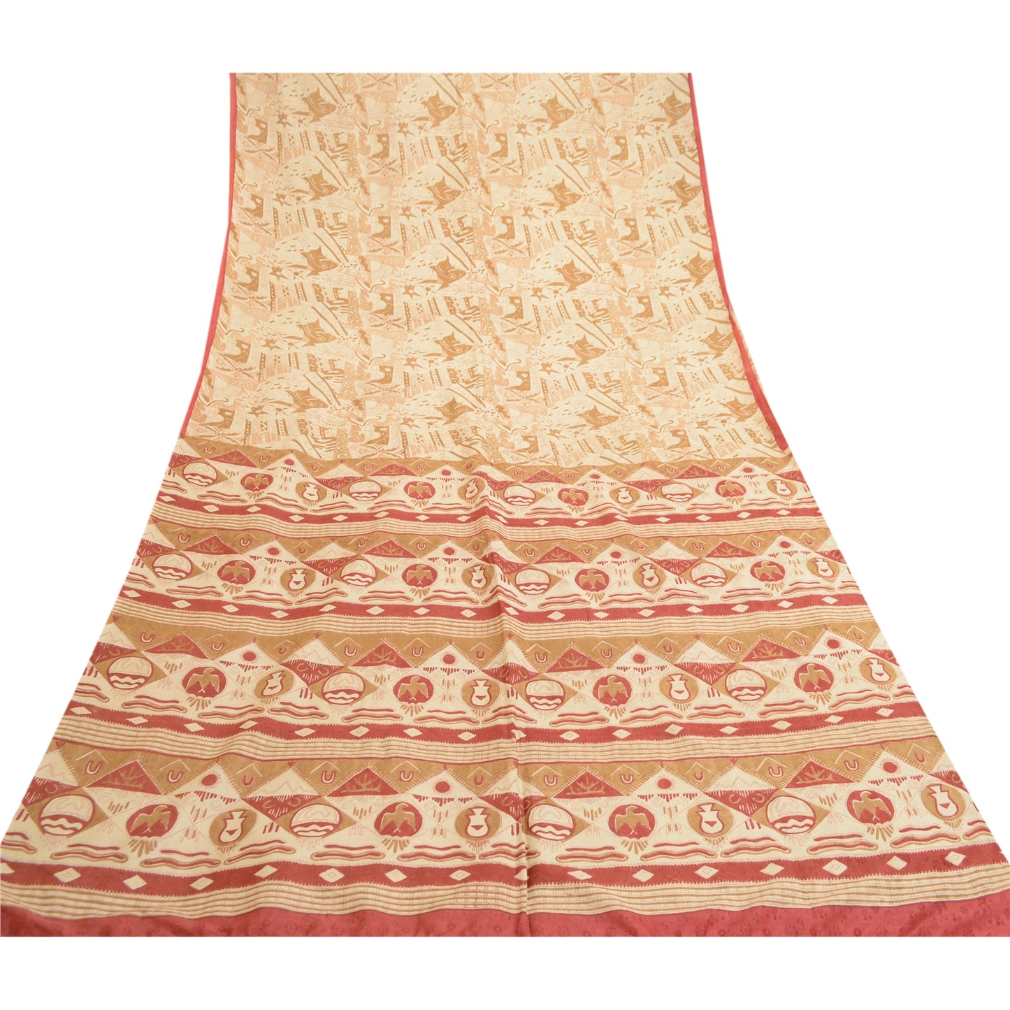 Sanskriti Vintage Sarier Brune 100% Ren Silke Trykt Sari 5yd Blødt Håndværksmæssigt Bæredygtigt Stoff