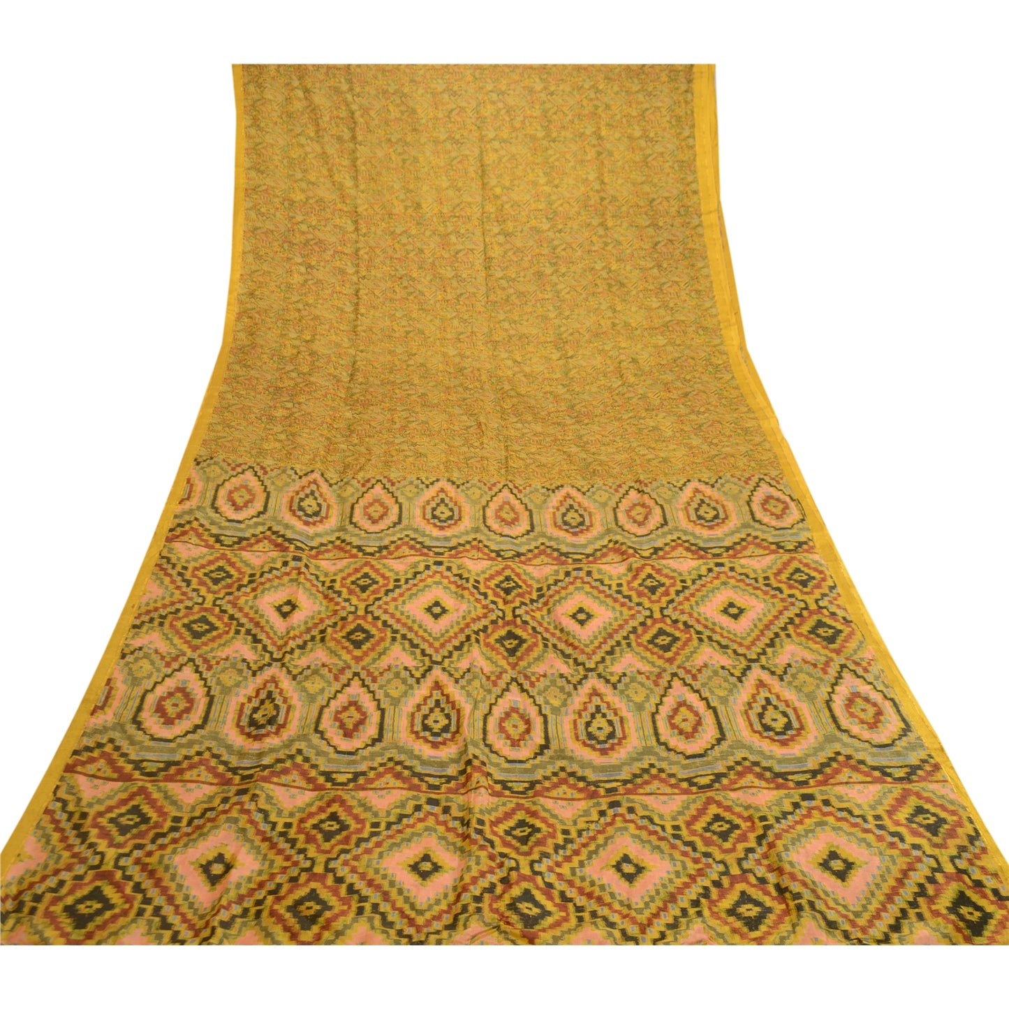 Sanskriti Vintage Sarees Green 100% Pure Silk Printed Sari 5yd Soft Craft Sustainable Fabric