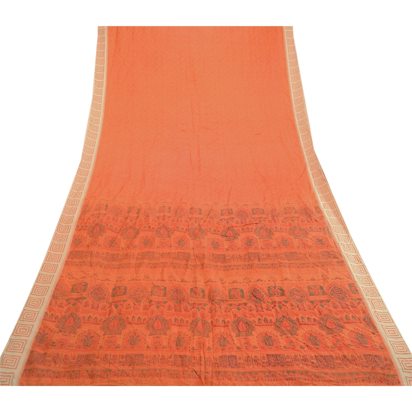 Sanskriti Vintage Sarees From Indian Red Pure Silk Printed Sari 5yd Craft Sustainable Fabric