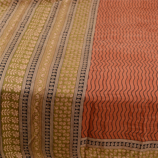 Sanskriti Vintage Sarees Orange Pure Silk Printed Sari Floral 5yd Craft Sustainable Fabric