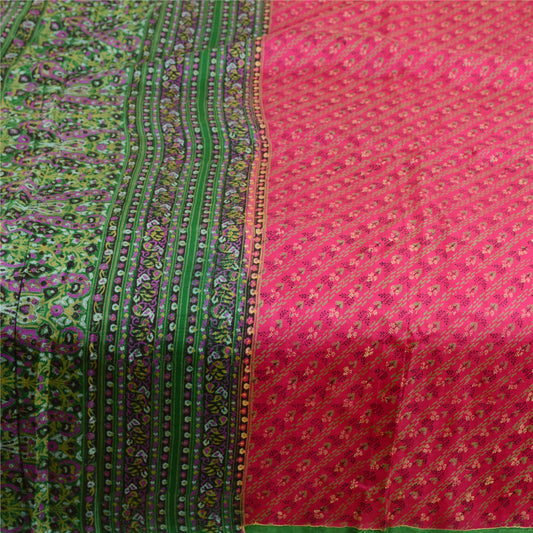 Sanskriti Vintage Sarees Pink From India Pure Silk Printed Sari Craft Sustainable Fabric