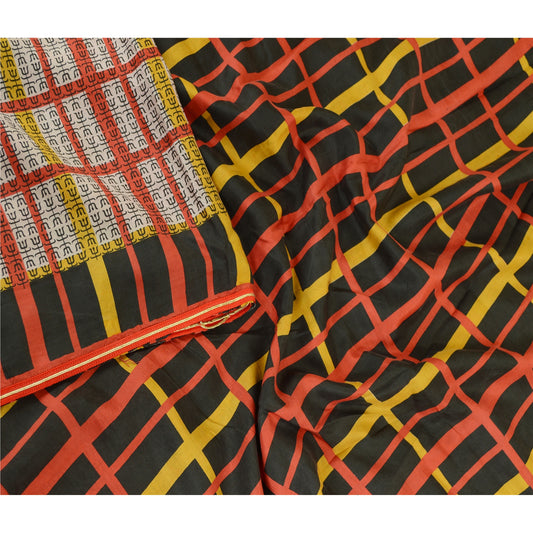 Sanskriti Vintage Sarees From India Red 100% Pure Silk Printed Sari Craft Sustainable Fabric