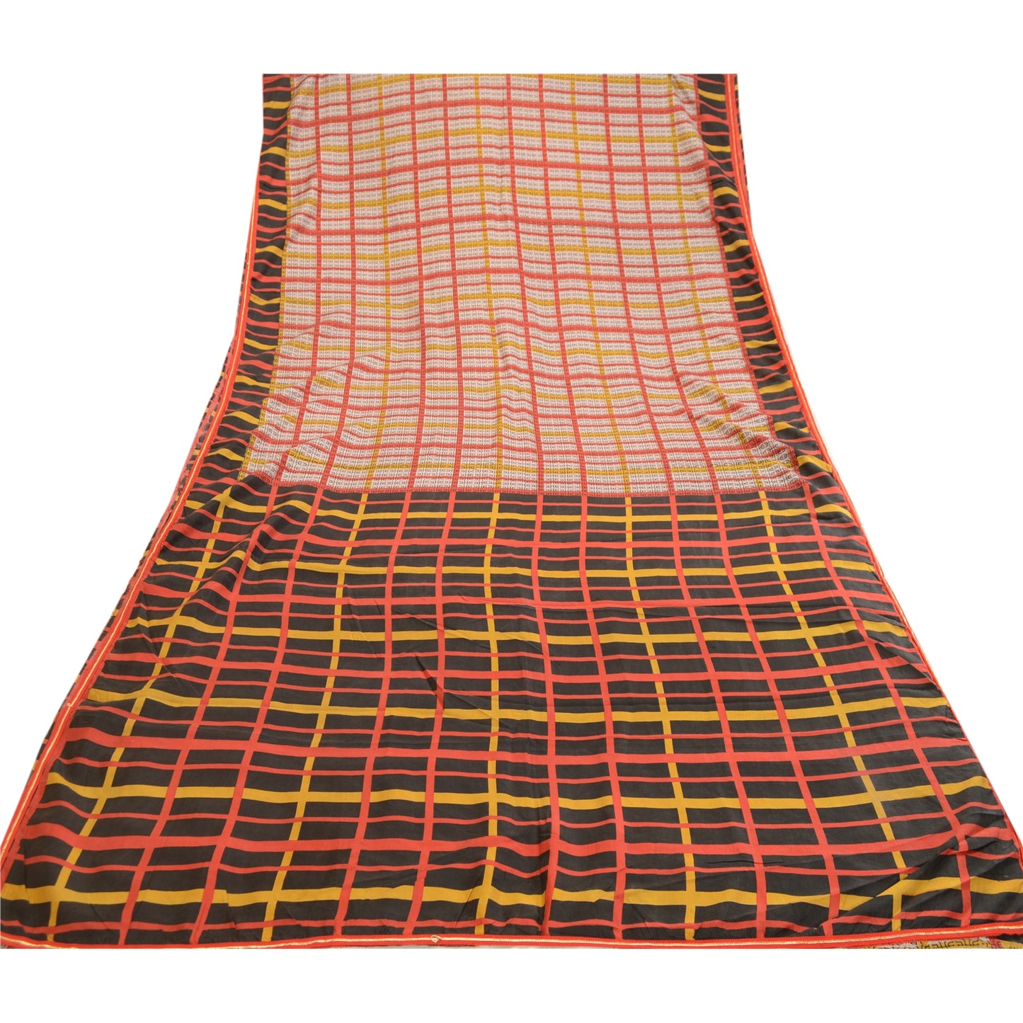 Sanskriti Vintage Sarees From India Red 100% Pure Silk Printed Sari Craft Sustainable Fabric