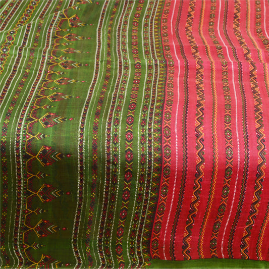 Sanskriti Vintage Sarees Dark Red 100% Pure Silk Printed Sari 5YD Craft Sustainable Fabric